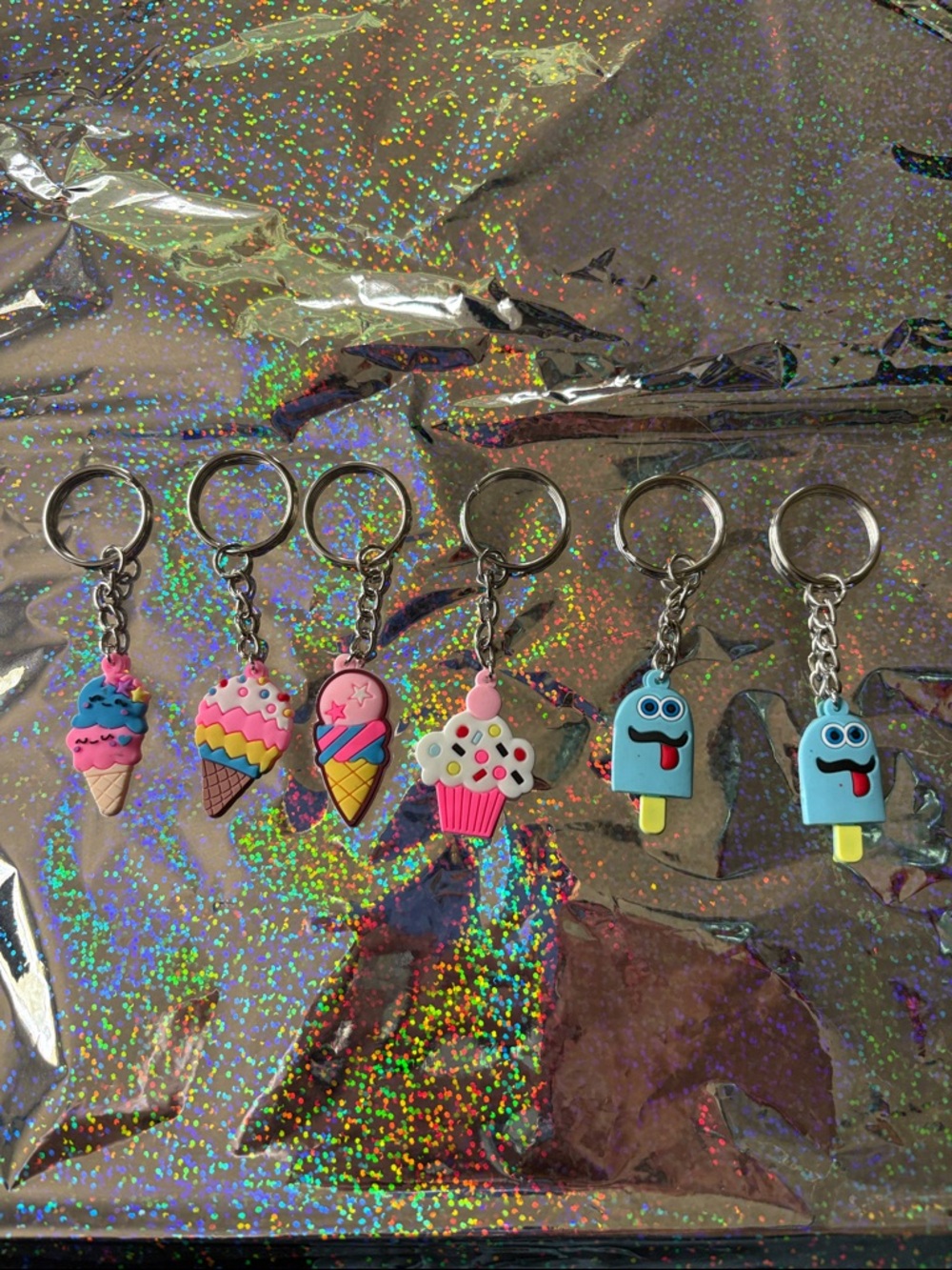Cute Ice Cream & Popsicle Keychain Set - Pastel Blue Pink